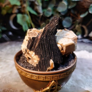219g Glossy Black Aegirine Cluster on Feldspar from Malawi, Africa for Crystal Healing/ Home & Altar Decor / Negative Protection