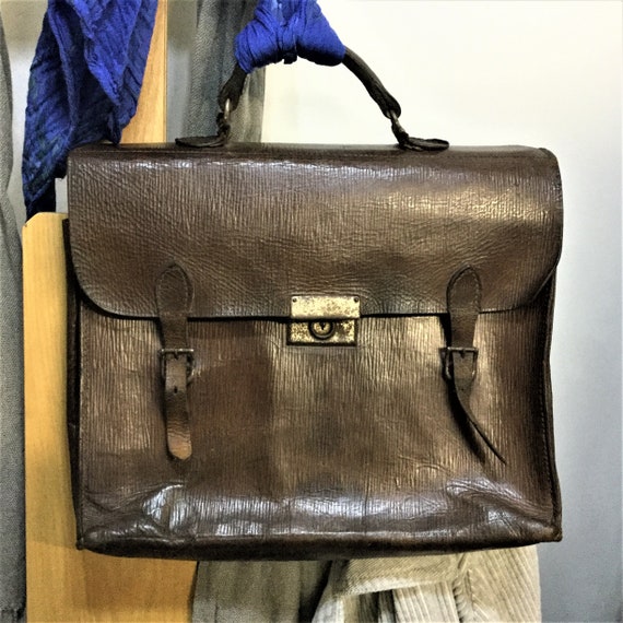 Vintage French leather attache case, vintage leath
