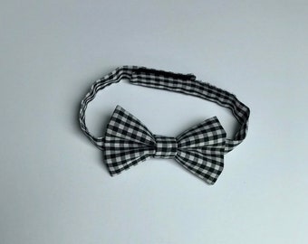 Black gingham adjustable bow tie, toddler bow tie, baby bow tie