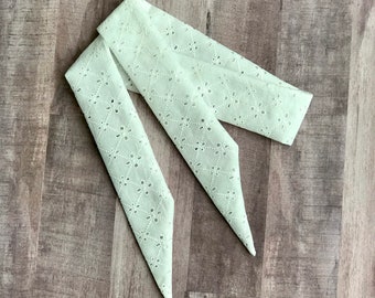 White eyelet hair scarf, ponytail hair scarf, headscarf, hair tie, headband