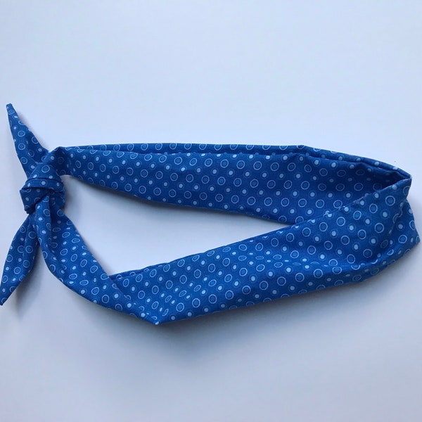Blue polkadot hair scarf, ponytail scarf, hair tie, head scarf