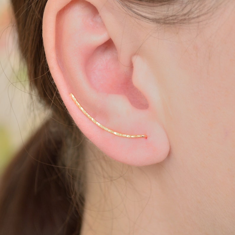 14k Gold ear crawler Goldfilled climber earrings Dainty Ear Etsy