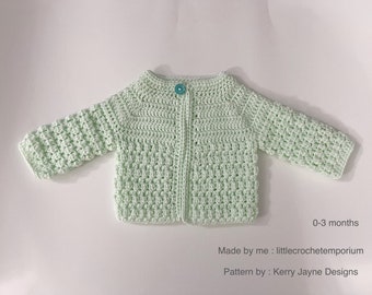 Crochet Mint Green Baby Cardigan - 0-3 months