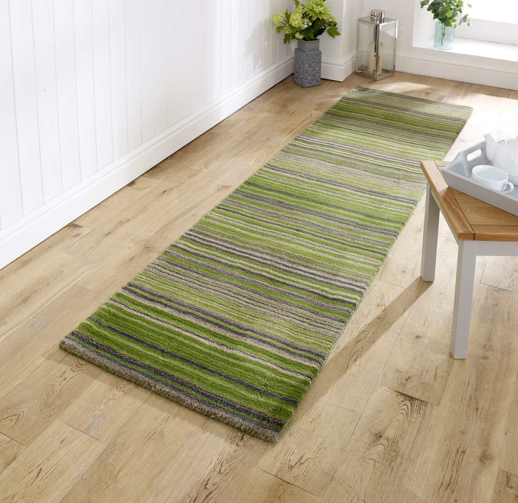Carter Green Striped Wool Rug Etsy UK