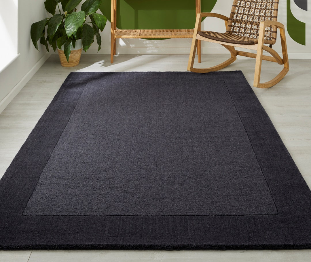 Charcoal Wool Bordered Rug Colours Range Etsy UK