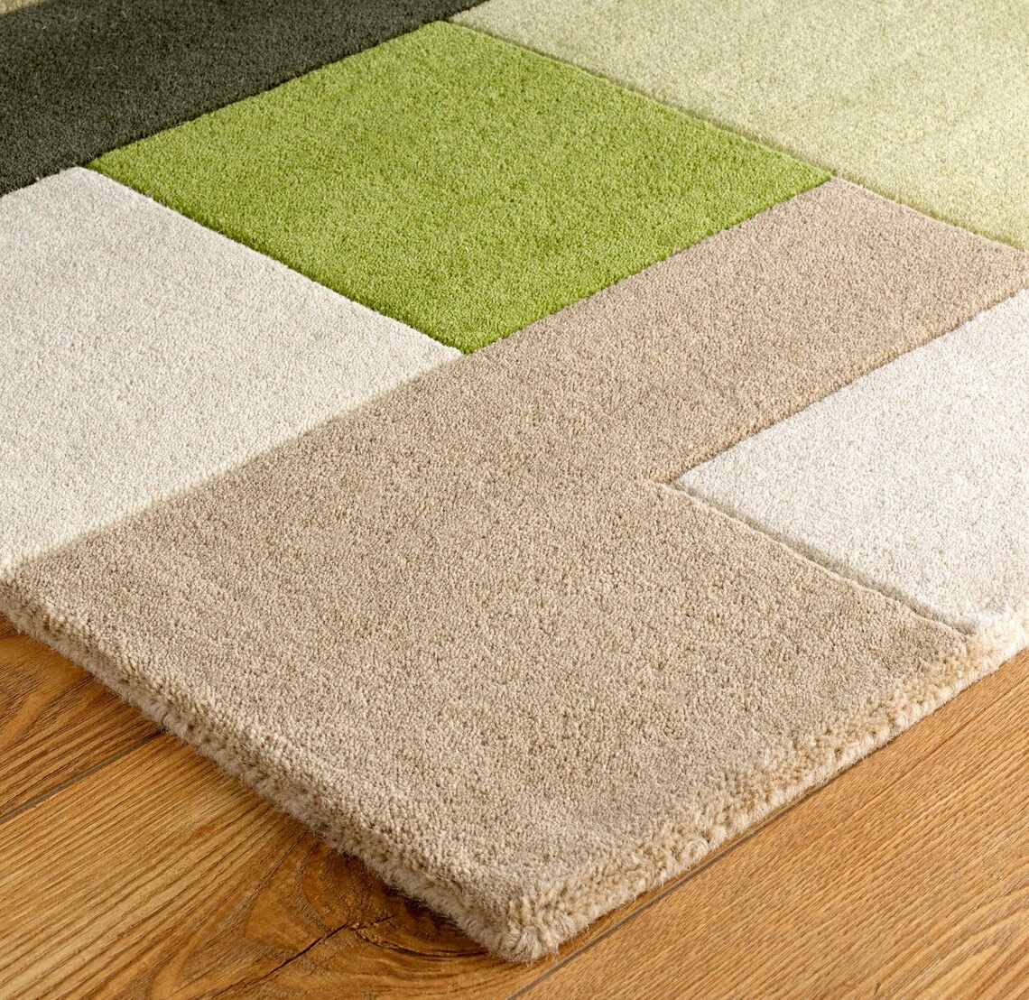 Green Geometric Contemporary Wool Rug Etsy