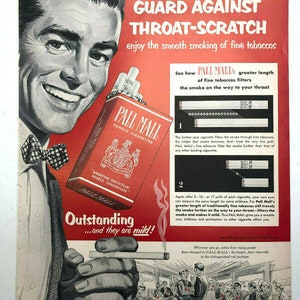 Vintage Pall Mall Print AD Guard Against Throat Scratch 1952 Red Pack