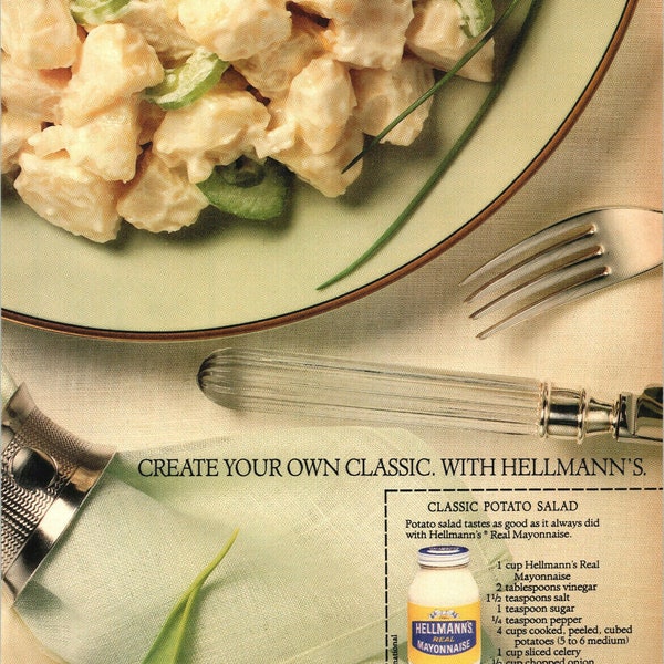 Vintage 1986 Hellmann's With Potato Salad Recipe Print Ad Advertisement