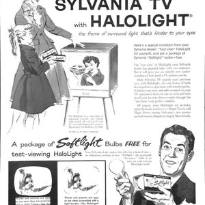 Vintage Sylvania 1957 Print Ad TV With Halolight Frame Kinder To Eyes
