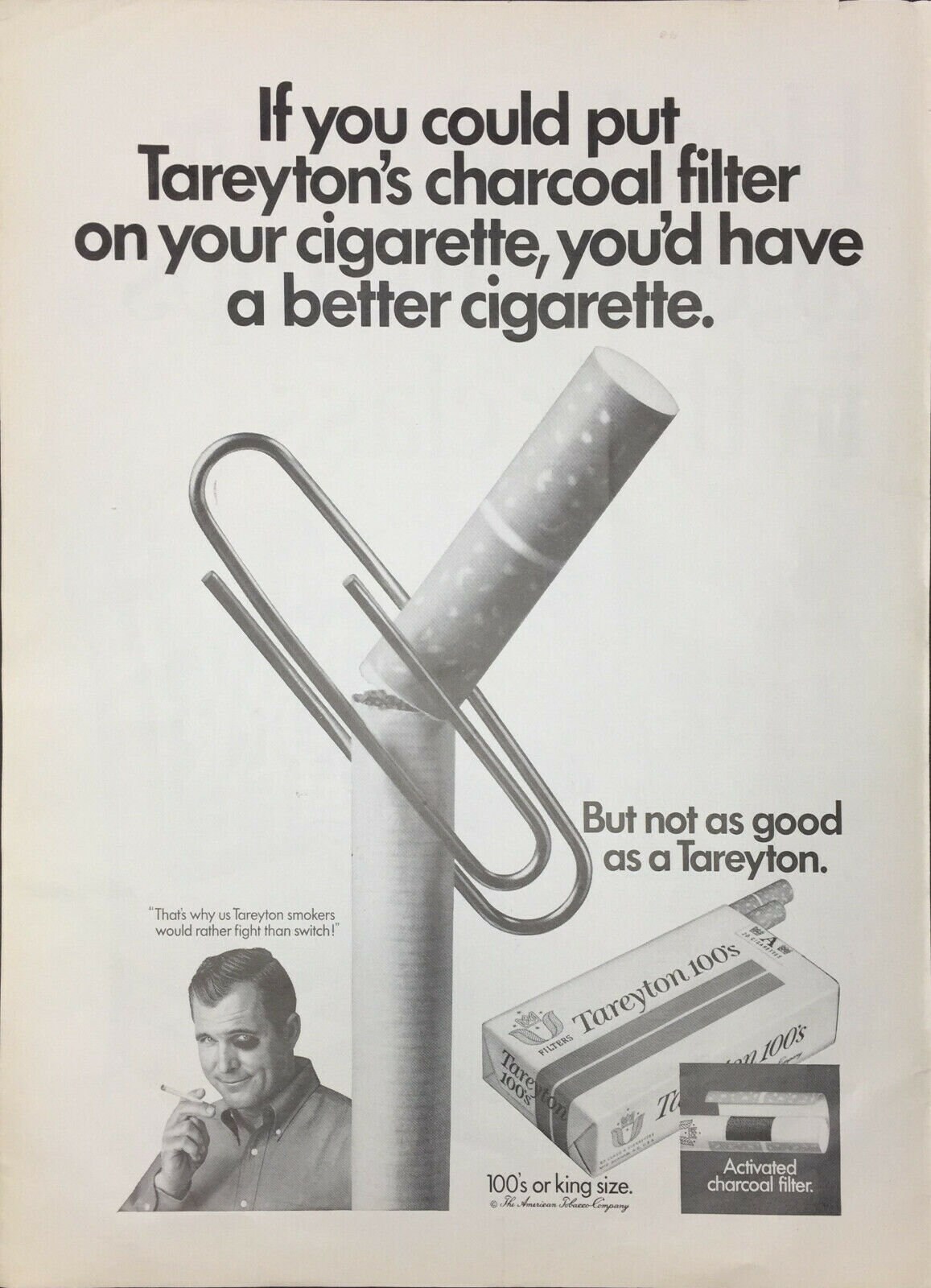 Vintage Tareyton Cigarettes Print Ad Man With Black Eye Holding His  Cigarette