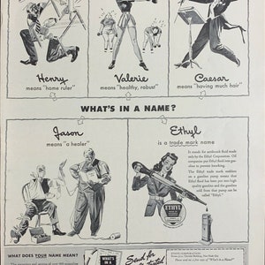 Vintage 1942 What&#39;s In A Name Book Ethyl Fluid Corp Print Ad Advertisement