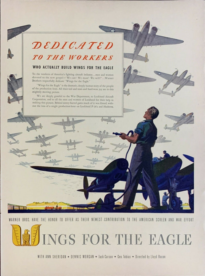 Vintage 1942 Warner Bros Wings For The Eagle Movie Print Ad Advertisement