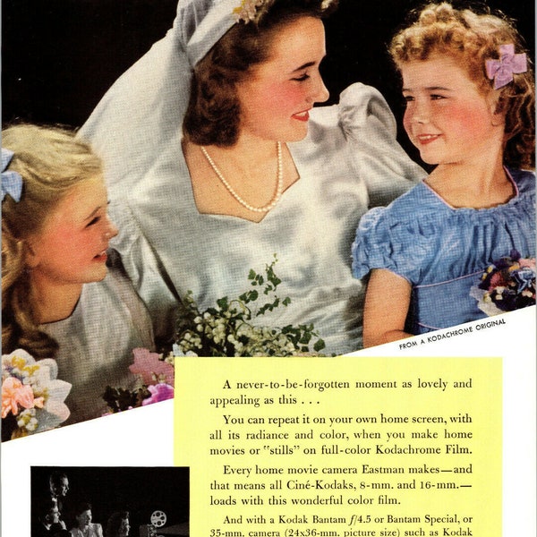 Vintage 1942 Kodachrome Film Print Ad Advertisement Wedding Bride Girls