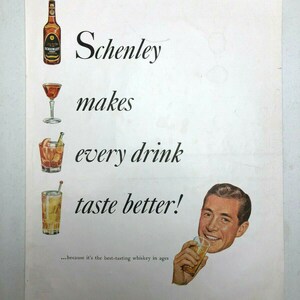 Vintage 1952 Schenley Whiskey Print AD Art Makes Every Drink Tastes Better