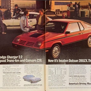 Vintage 1983 Red Dodge Charger 2.2 2 Page Print Ad Advertisement
