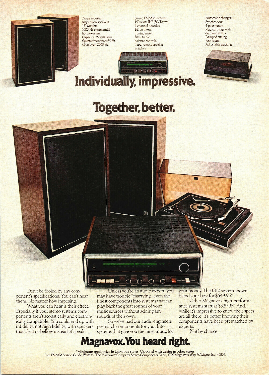 1973 Magnavox Stereo System Vintage Print Ad Advertisement