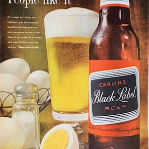 Vintage 1962 Carling Black Label Beer Hard Boiled Eggs Print Ad Advertisement