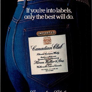 1982 Canadian Club Label on Designer Jeans Vintage Print Ad Advertising Advertisement