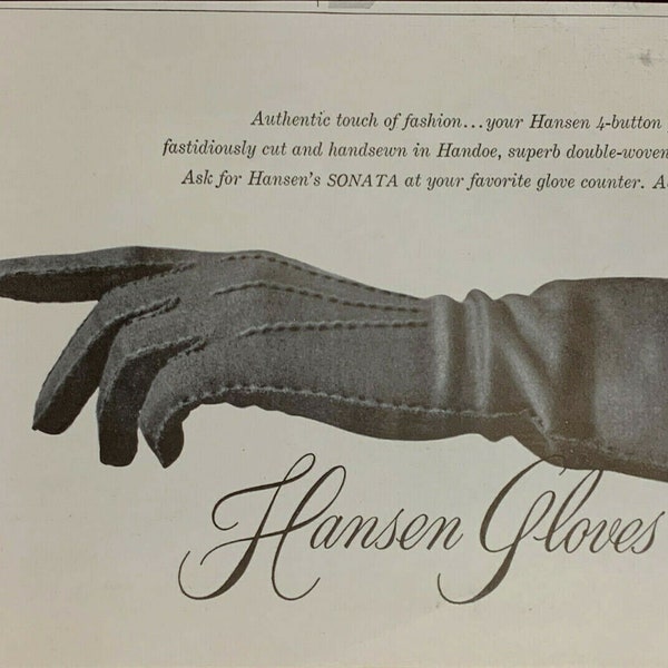 Vintage 1949 Vogue Hansen Gloves Hand Ringing Doorbell Print Ad Advertisement