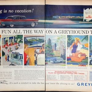 Vintage 1957 Greyhound Tour Bus Print Ad Images of Traveling In America