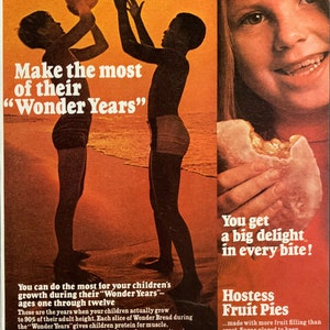 Vintage 1969 Wonder Bread Young Girl Eating Hostess Pie Print Ad Advertisement