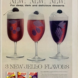 Vintage 1956 Jell-O New Flavors Dessert Cups With Jell-O Print Ad Advertisement