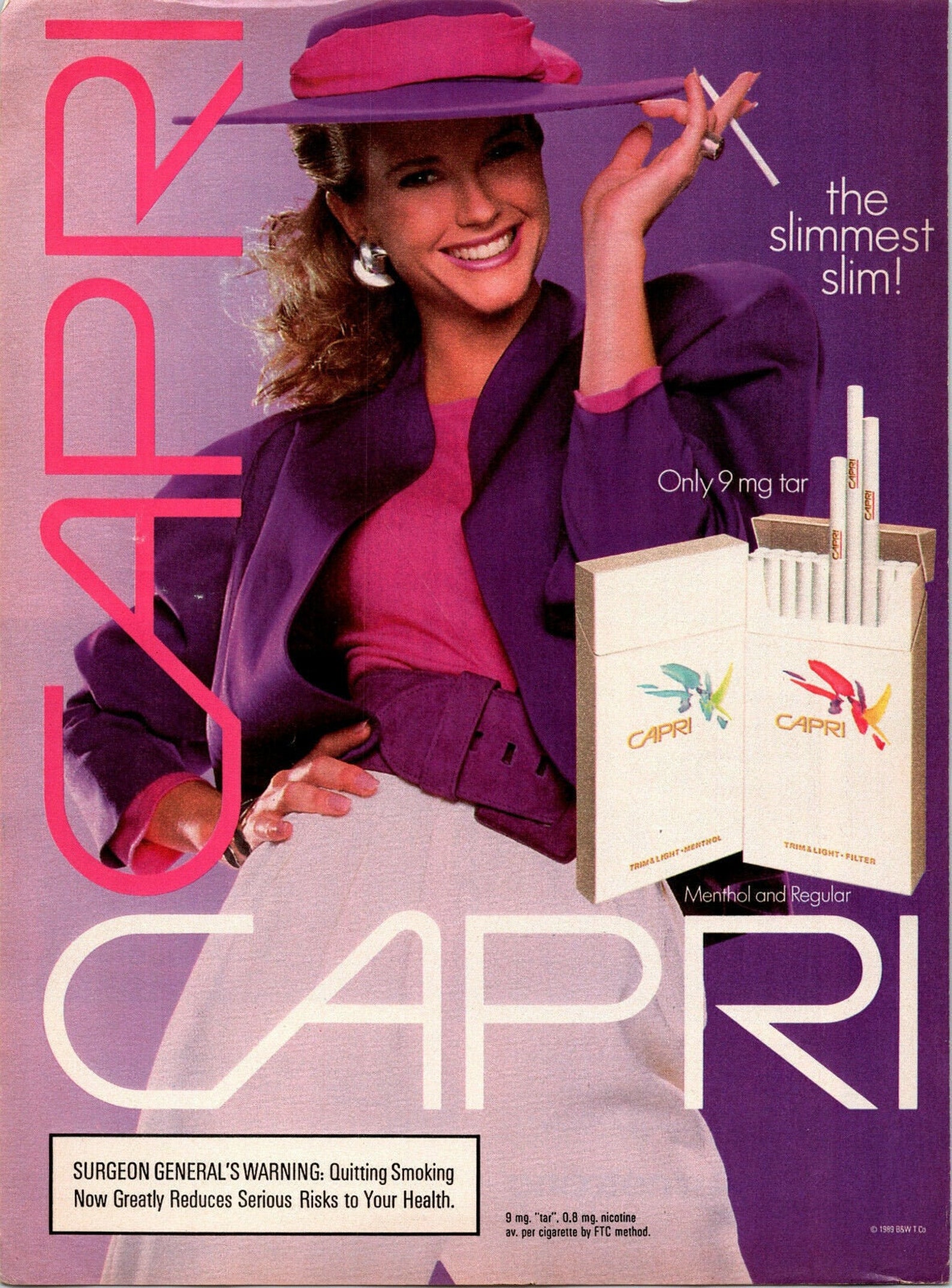 Vintage 1989 Capri Cigarettes The Slimmest Slim Print AD Girl Etsy
