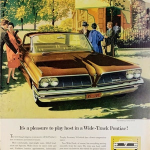 Vintage 1961 Pontiac Bonneville With New Wide-Track Print Ad Advertisement