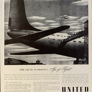 Vintage 1942 United Air Lines Tomorrow&#39;s Age Of Flight Print Ad Advertisement
