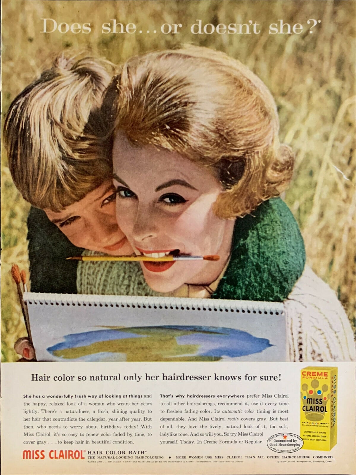 Vintage 1960 Miss Clairol Hair Color Bath Son Hugging Mom Print Ad