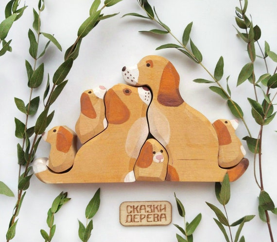 Puzzle Waldorf Hund Familie Bio Holz Babyspielzeug Etsy