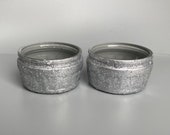 Trinket Dish Set of Two Glass Pots Jewellery Tray Upcycled Glass Jars Silver with Glitter Gift for Her Dressing Table H4cmW8cm