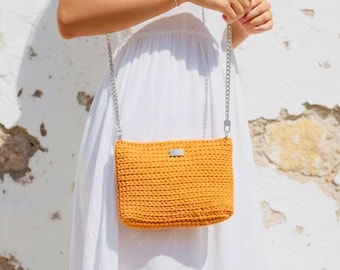 Handgemaakte gehaakte crossbodytas | Minimalistische katoenen portemonnee