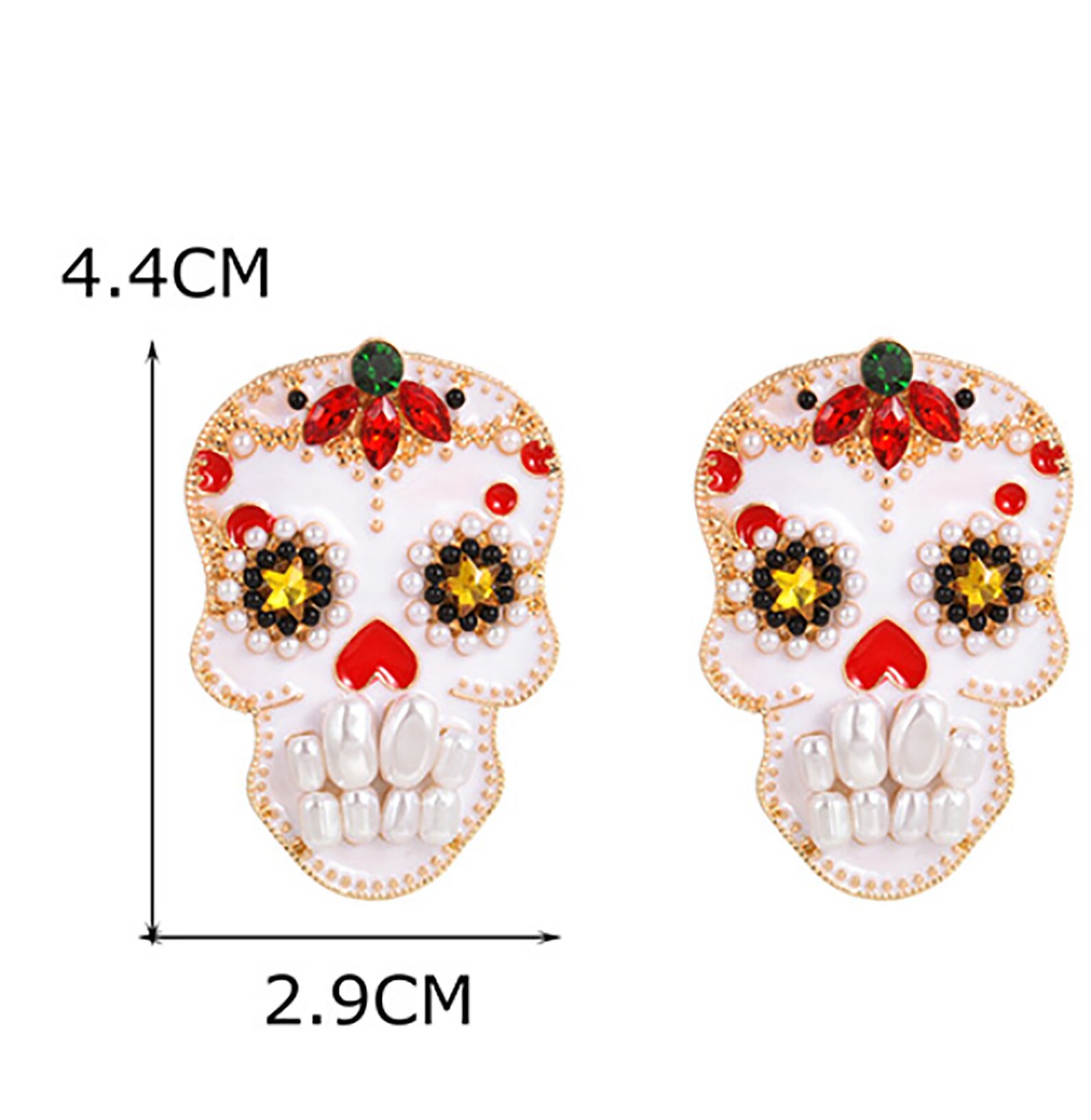 Vintage Art Deco Style Skull Skeleton White Enamel Red Yellow Etsy