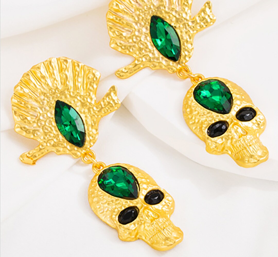 Vintage Art Deco Style Golden Skull Head Skeleton Embellished Etsy