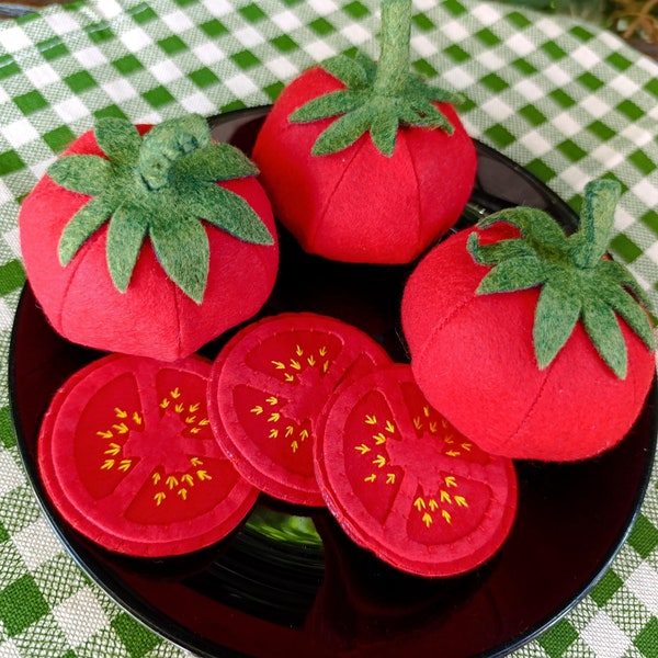 Speelgoed van vilten tomatenschijfjes - Speelkeukenspeelgoed - Sensorische stimulatie voor kinderen, educatief en fantasierijk spel