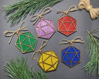 DnD Inspired Christmas Ornament | Twenty Sided Dice Christmas Gift | Christmas Tree Decor | Wooden Home Decor | Gift For Dungeon Master
