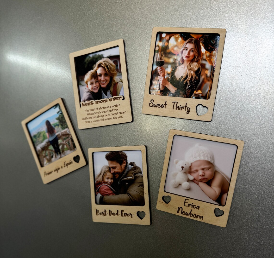 Personalized Wooden Magnet Photo Frame | Fridge Photo Magnet | Custom ...
