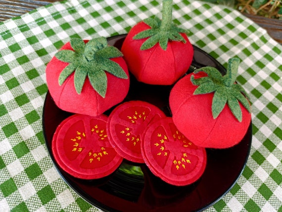 Felt Tomato Slice Play Food - Pretend Kitchen Toy - Sensory