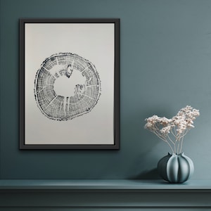 Black oak handmade tree ring wood print