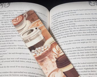 Coffee-Themed Laminated Bookmark: Gift for Book Lover