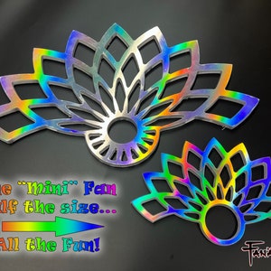 Sunflower Hologram -Mini- 1.75&quot; Performance Practice Fans, Day fans, Tech Fans, Fan Poi hula for Flow Fests and Burning Man