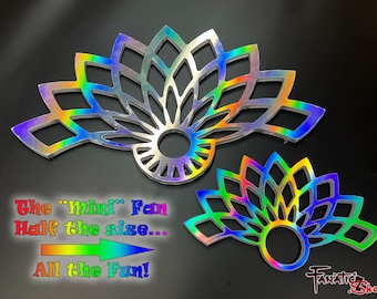 Sunflower Hologram -Mini- 1.75" Performance Practice Fans, Day fans, Tech Fans, Fan Poi hula for Flow Fests and Burning Man