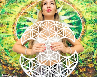 Flower of Life - 1.5" Tech Grip Custom Übungsfächer, Day Fans, Tech Fans Poi, Hula für Flow Fests und Burning Man