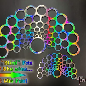 Bubbles Mini Hologram - 1.65" Tech Grip Custom Flow Fans , Practice Fans, Day fans, Tech Fans, Fan Poi hula for Flow Fests and Burning Man