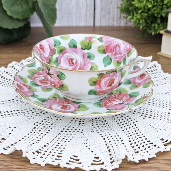 Vintage Chintz Teacup Pink Roses Floral Art Nouveau Ahrenfeldt Saxe Tea Cup