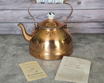 Douro Copper Tea Kettle with Ceramic Handle, Rustic Kitchen