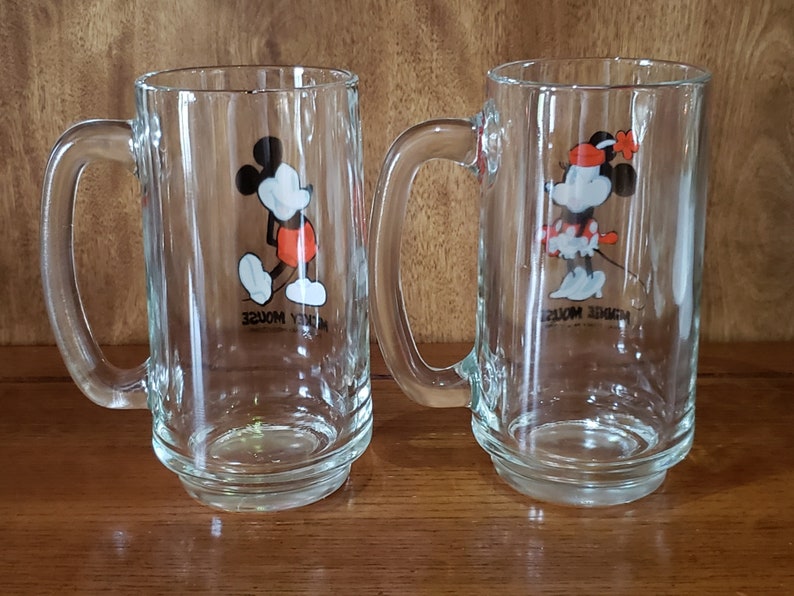 Mickey & Minnie Mouse Drinking Glass Mug Stein Set Disney His Etsy