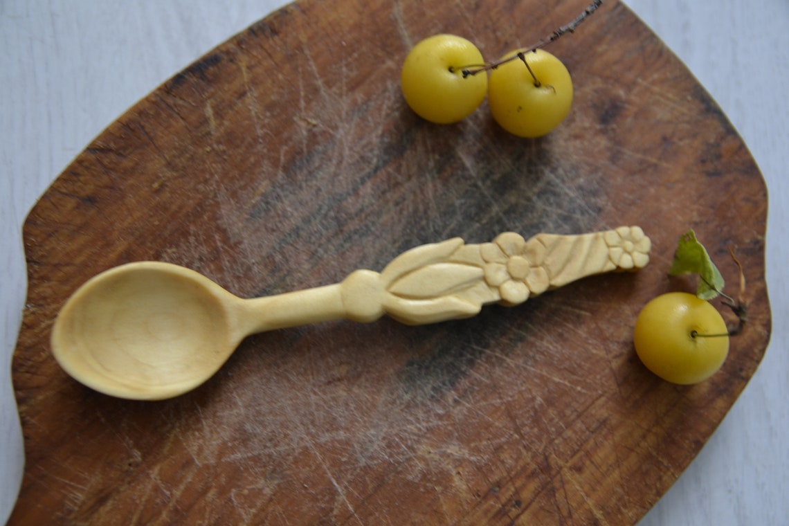 Handmade wooden spoon with flower designe Etsy