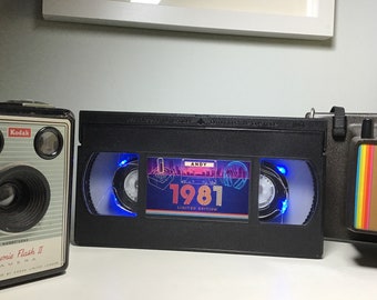 Personalised 50th Birthday gift idea for men or women ,40th Birthday ANY YEAR or special occasion , retro vhs glow lamp, led lights